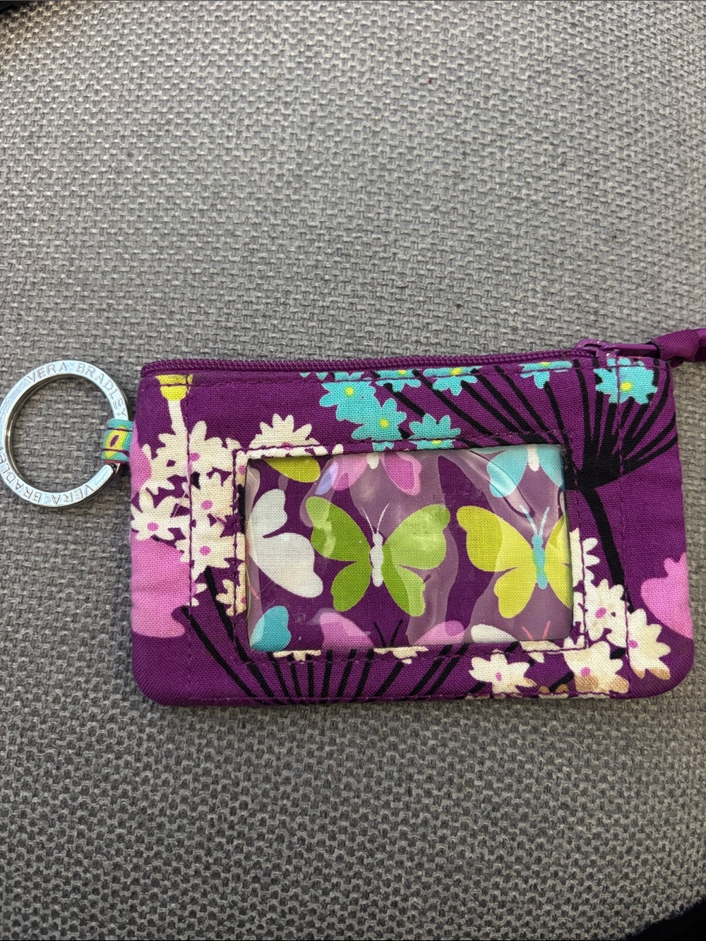 Vera Bradley Purple Floral Butterfly ID Wallet Wristlet